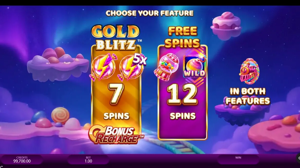 Candy Express Gold Blitz slot machine interface featuring candy theme